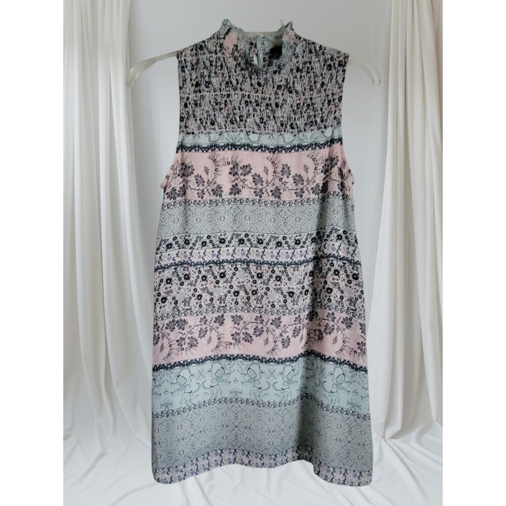 RetroVintage City Triangles Dress Med Pastel Lined‎ Smocked Empire Ruffle Collar